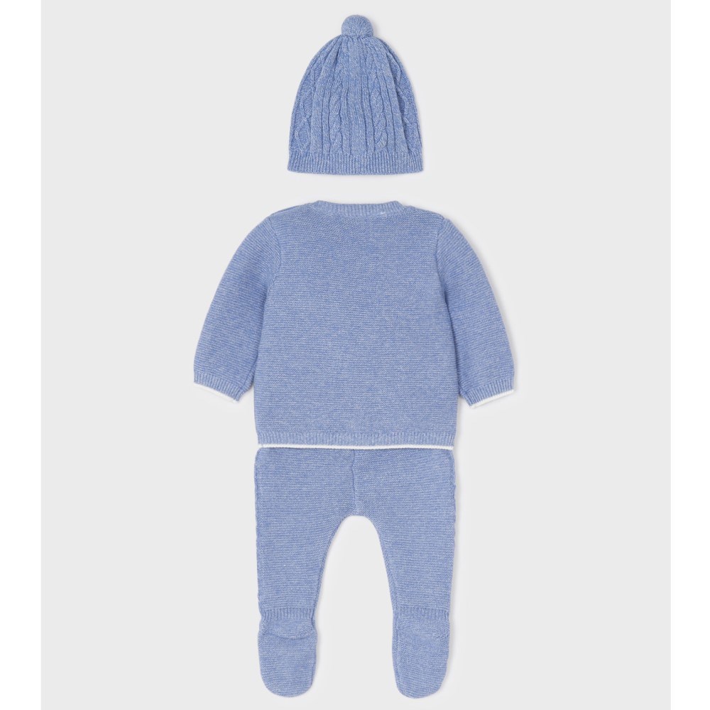 Mayoral Kışlık Erkek Bebek Triko Patikli Pantolon S-shirt Bere Set Mavi