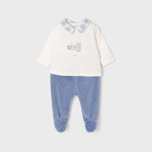 Mayoral Kışlık Erkek Bebek Kadife Patikli Pantolon S-shirt Set Mavi