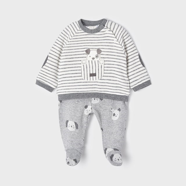Mayoral Kışlık Erkek Bebek Patikli Pantolon S-shirt Set Gri