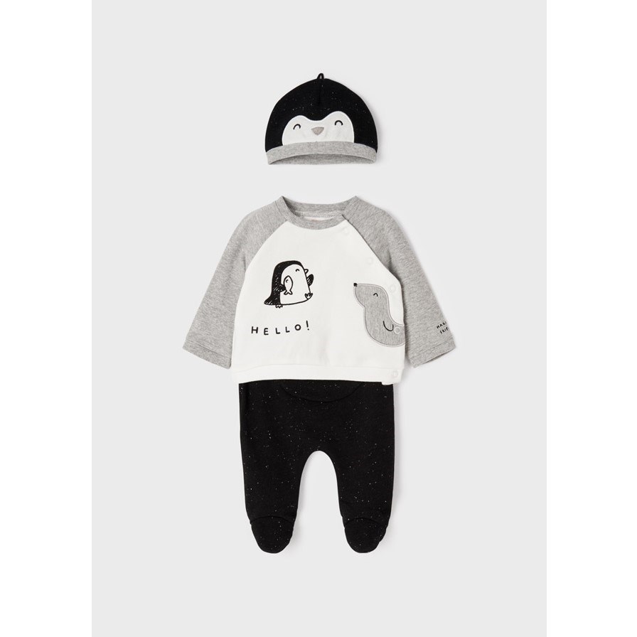 Mayoral Kışlık Erkek Bebek Patikli Pantolon S-shirt Bere Set Siyah