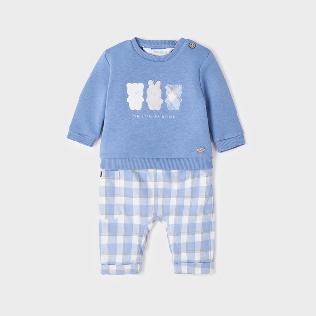 Mayoral Kışlık Erkek Bebek Uzun Kol S-shirt Pantolon 2'li Set Mavi