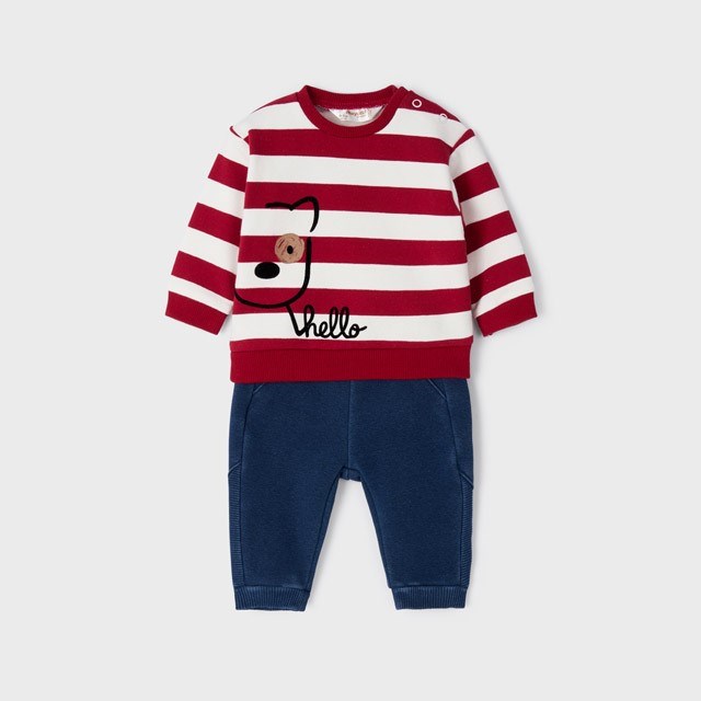 Mayoral Kışlık Erkek Bebek Uzun Kol S-shirt Pantolon 2'li Set Kırmızı