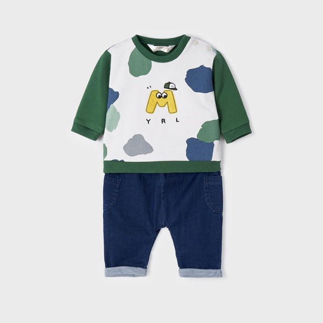 Mayoral Kışlık Erkek Bebek S-shirt Pantolon 2'li Set Yeşil