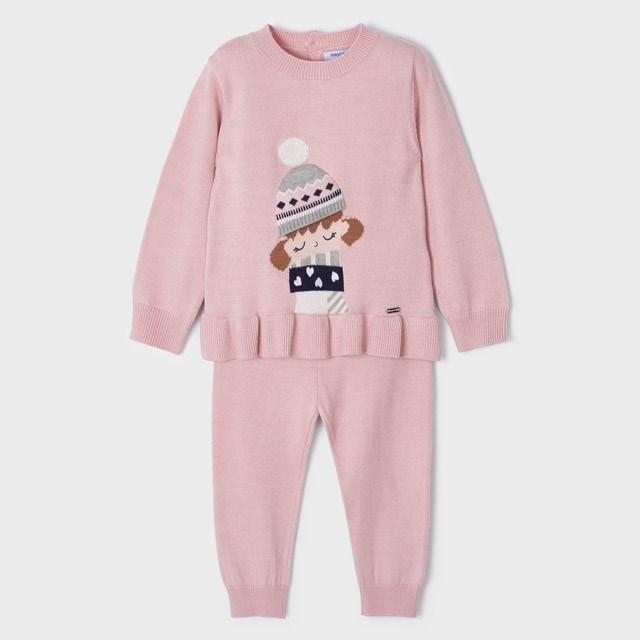 Mayoral Kışlık Kız Bebek Uzun Kol S-shirt Eşofman 2'li Set Pembe