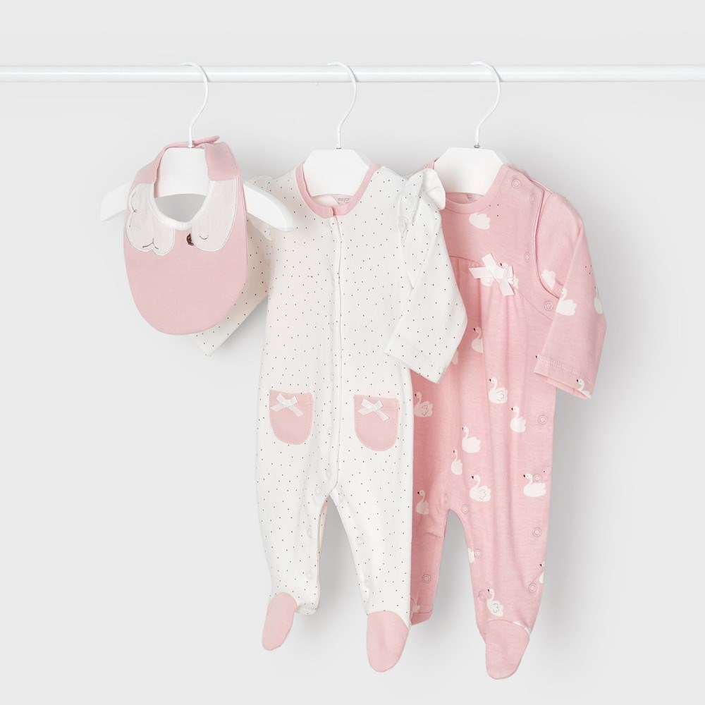 Mayoral Kışlık Kız Bebek Uzun Patikli Tulum ve Önlük 3'lü Set Pembe
