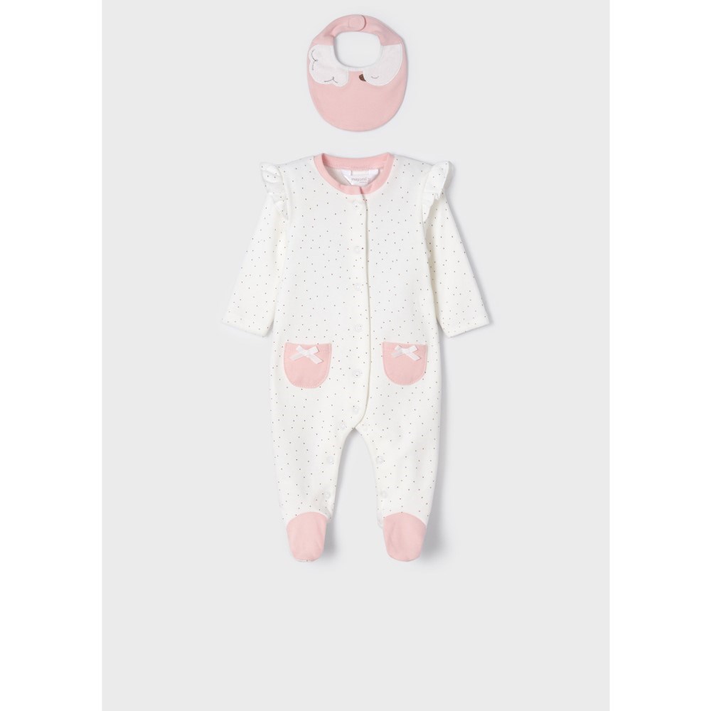 Mayoral Kışlık Kız Bebek Uzun Patikli Tulum ve Önlük 3'lü Set Pembe
