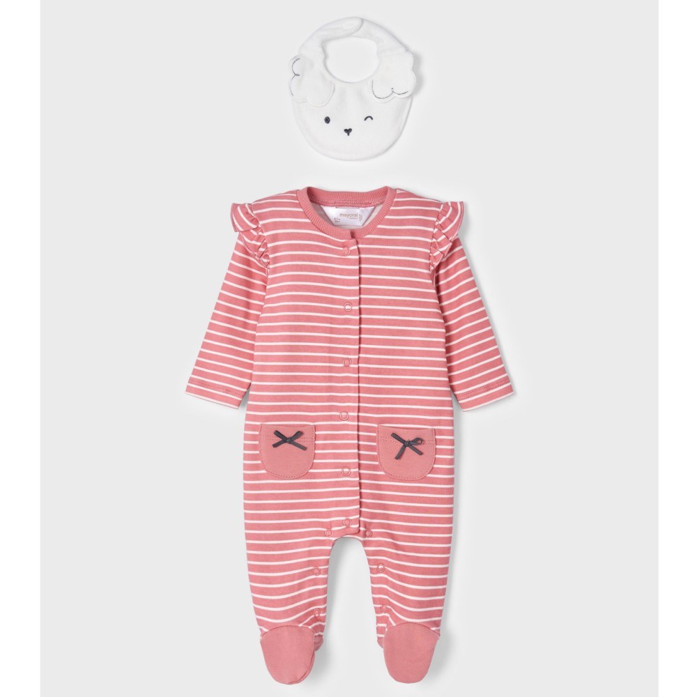 Mayoral Kışlık Kız Bebek Uzun Patikli Tulum ve Önlük 3'lü Set Pembe