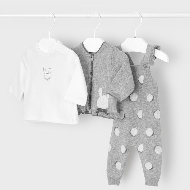 Mayoral Kışlık Kız Bebek Bluz Salopet Ceket Örme Set Gri