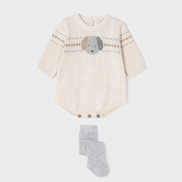 Mayoral Kışlık Erkek Bebek Örme Body Çorap Set Beyaz