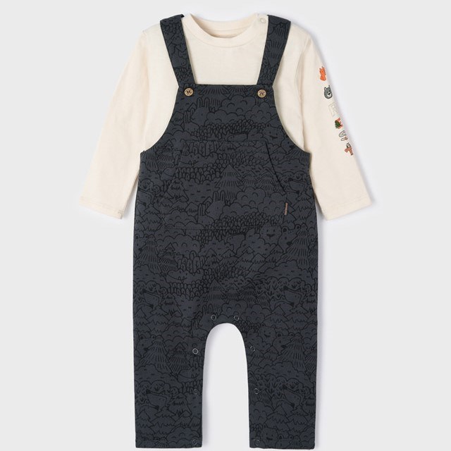 Mayoral Kışlık Erkek Bebek Uzun Kol T-shirt ve Salopet 2'li Set Siyah