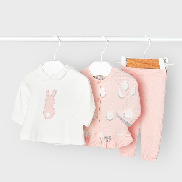 Mayoral Kışlık Kız Bebek Uzun Kol Bluz Eşofman 3'lü Set Pembe