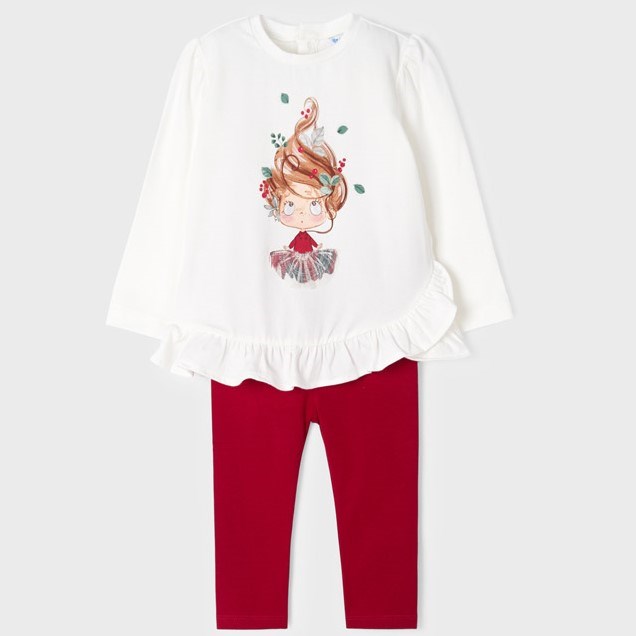 Mayoral Kışlık Kız Bebek Uzun Kol T-shirt Tayt 2'li Set Kırmızı