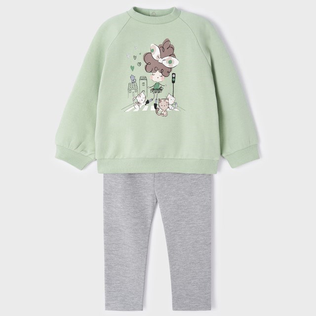Mayoral Kışlık Kız Bebek Uzun Kol T-shirt Tayt 2'li Set Gri