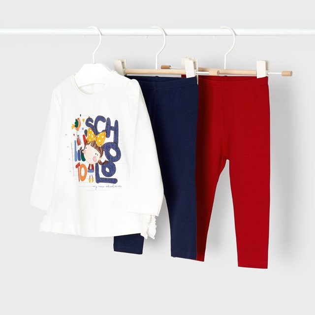 Mayoral Kışlık Kız Bebek Uzun Kol T-shirt Tayt 3'lü Set Kırmızı