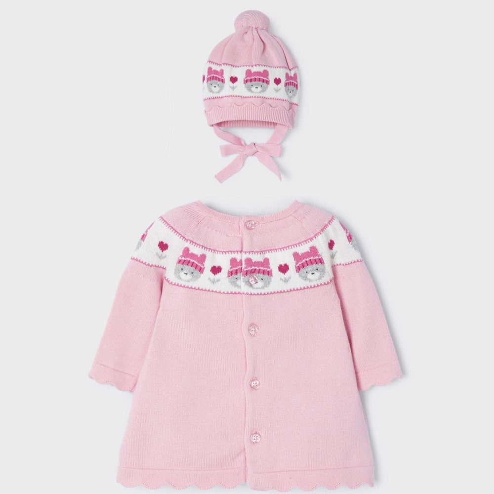 Mayoral Kışlık Kız Bebek Örme Elbise ve Şapka 2'li Set Pembe
