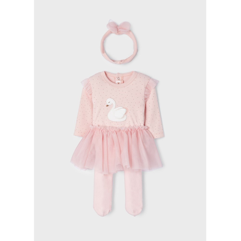 Mayoral Kışlık Kız Bebek Body Tül Etek ve Saç Bandı 3'lü Set Pembe