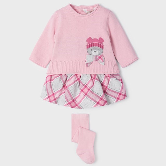 Mayoral Kışlık Kız Bebek Uzun Kol Bluz Etek ve Çorap 3'lü Set Pembe