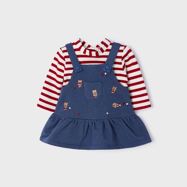 Mayoral Kışlık Kız Bebek Uzun Kol T-shirt Etek Salopet Kırmızı