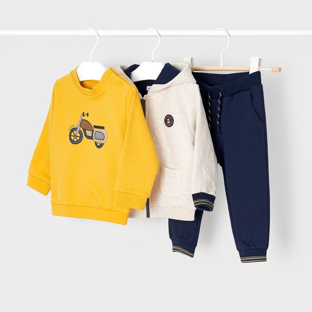 Mayoral Kışlık Erkek Bebek Uzun Kol S-shirt ve Eşofman Üçlü Set Koyu Mavi