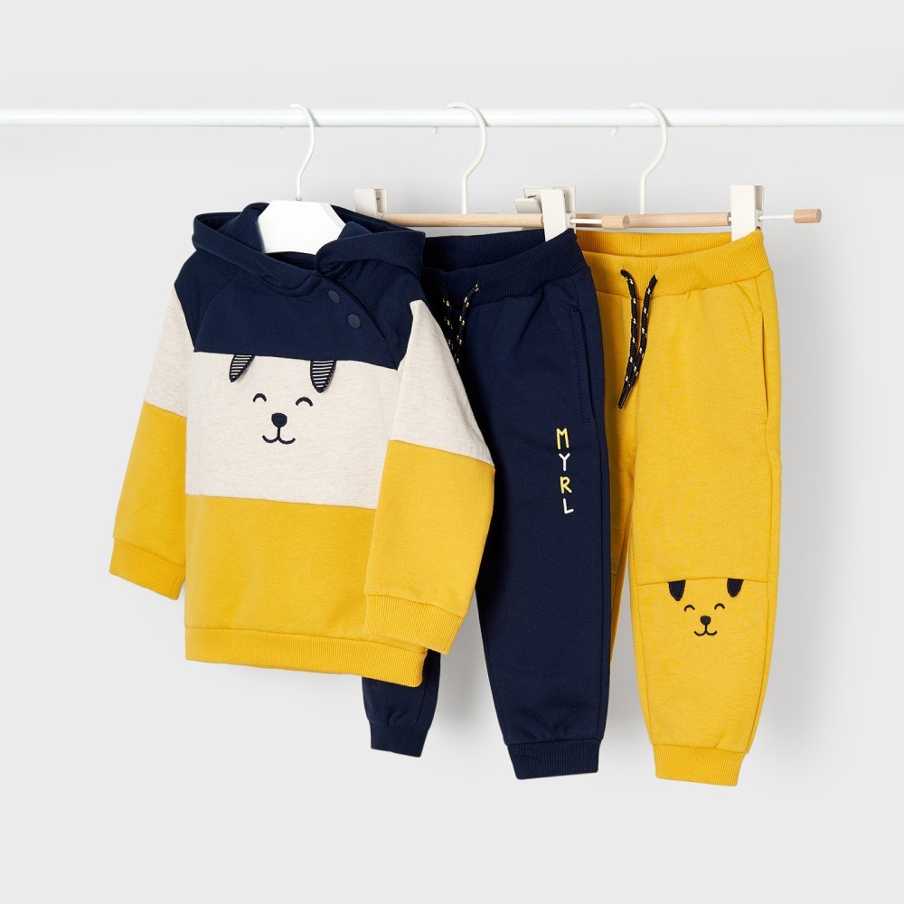Mayoral Kışlık Erkek Bebek Uzun Kol S-shirt ve Eşofman Üçlü Set Sarı