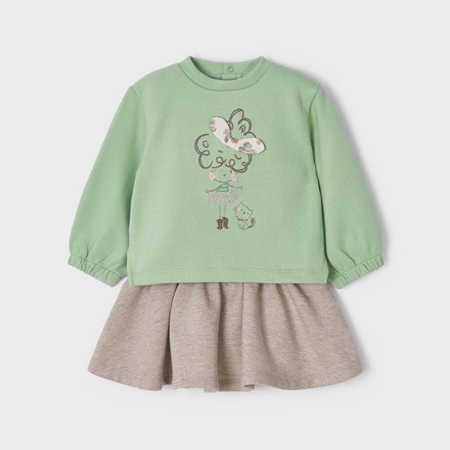 Mayoral Kışlık Kız Bebek Uzun Kol S-shirt Etek Set Yeşil