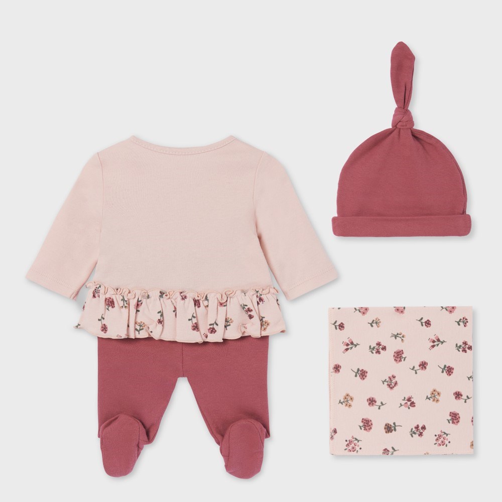 Mayoral Kışlık Kız Bebek Patikli Pantolon Bluz Bere Set Pembe