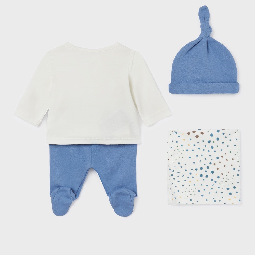 Mayoral Kışlık Erkek Bebek Patikli Pantolon Bluz Bere Set Mavi