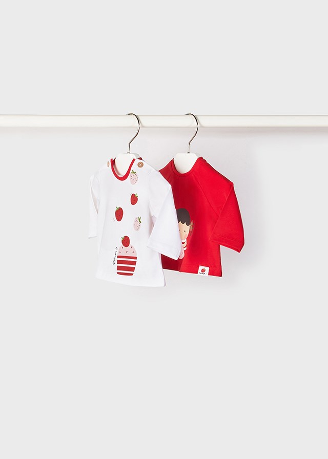 Mayoral Yazlık Kız Bebek Uzun Kol T-shirt 2'li Set Kırmızı