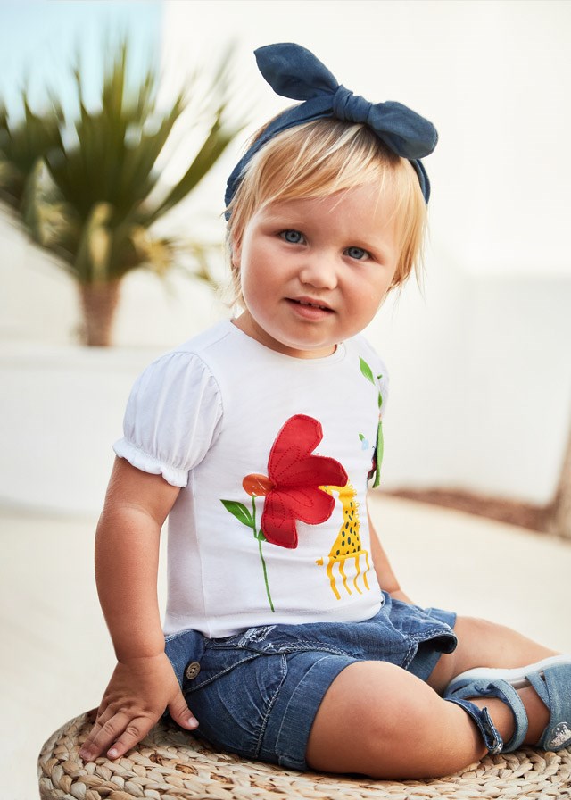 Mayoral Yazlık Kız Bebek Kısa Kol T-shirt Beyaz