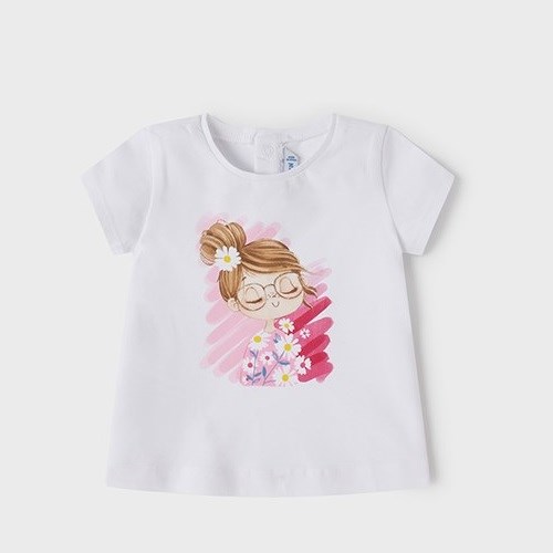 Mayoral Yazlık Kız Bebek Kısa Kol T-shirt Beyaz