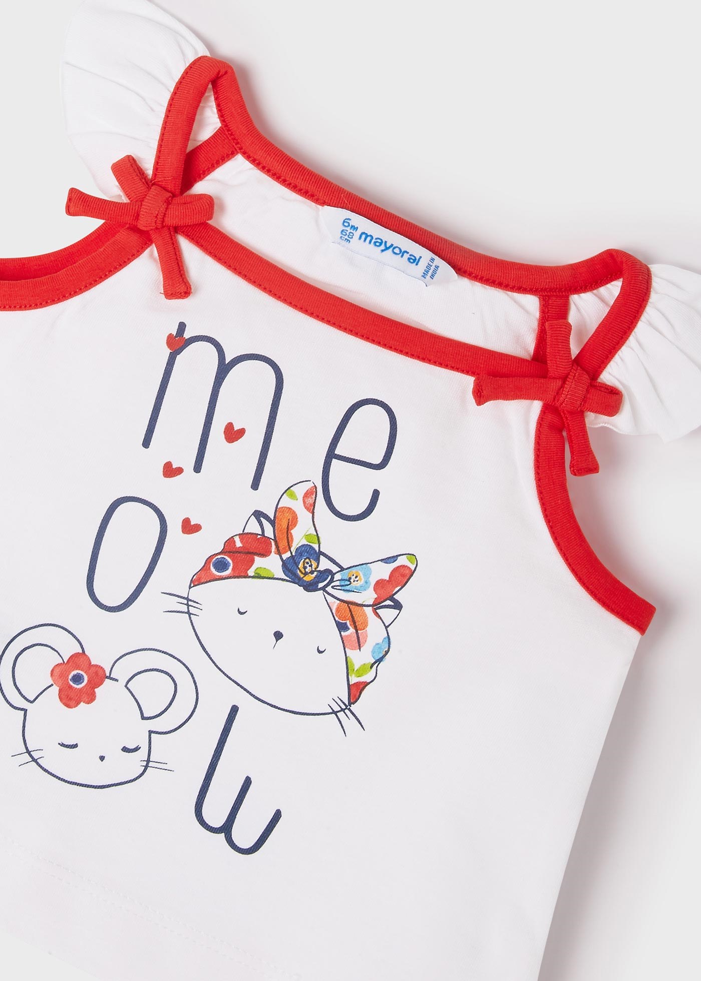 Mayoral Yazlık Kız Bebek Askılı Bluz T-shirt Şort 3'lü Set Kırmızı