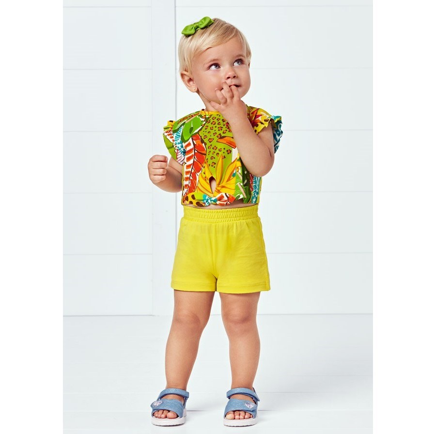Mayoral Yazlık Kız Bebek Askılı Bluz T-shirt Şort 3'lü Set Sarı