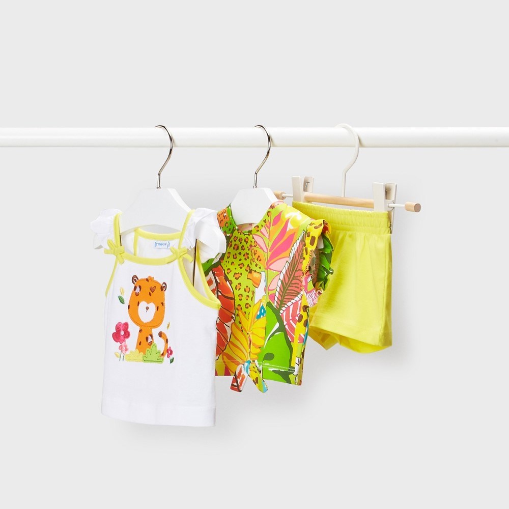 Mayoral Yazlık Kız Bebek Askılı Bluz T-shirt Şort 3'lü Set Sarı