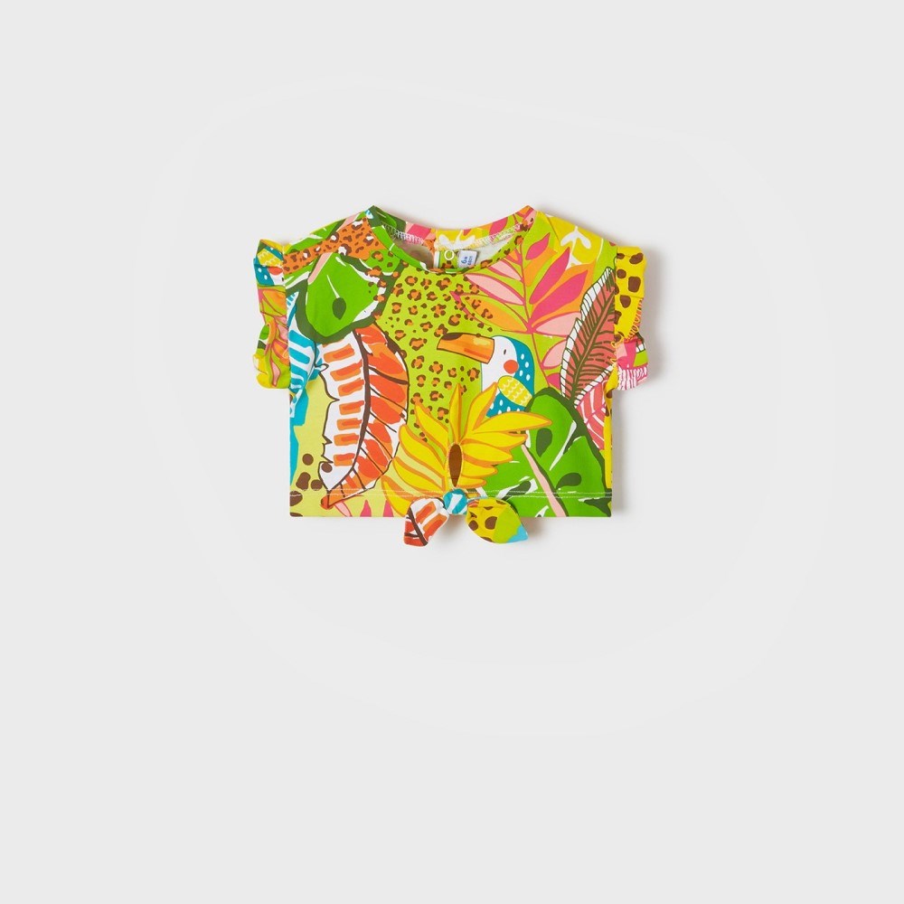 Mayoral Yazlık Kız Bebek Askılı Bluz T-shirt Şort 3'lü Set Sarı