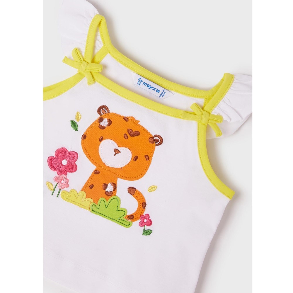 Mayoral Yazlık Kız Bebek Askılı Bluz T-shirt Şort 3'lü Set Sarı