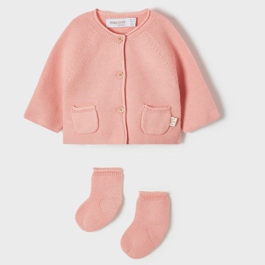 Mayoral Yazlık Kız Bebek Örme Hırka Ceket Çorap 2'li Set Pembe