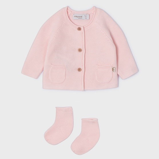 Mayoral Yazlık Kız Bebek Örme Hırka Ceket Çorap 2'li Set Pembe