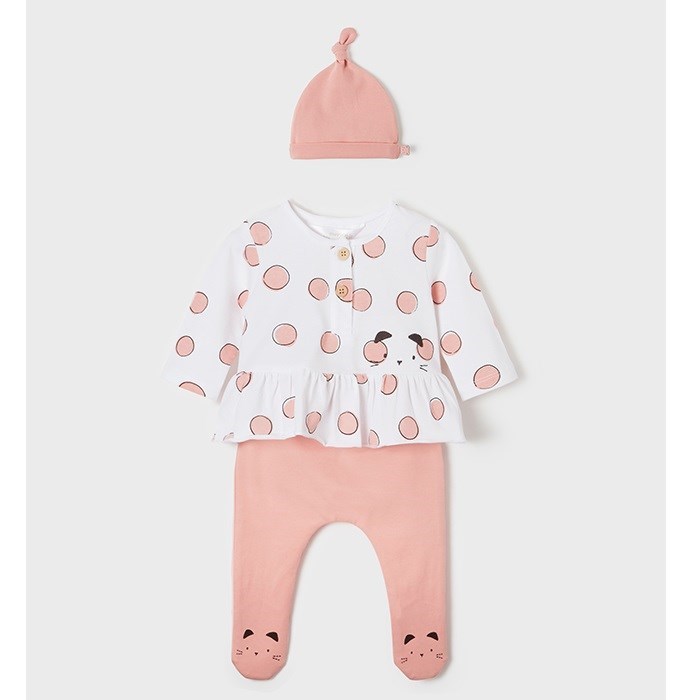 Mayoral Yazlık Kız Bebek Bluz Patikli Pantolon Şapka Set Pembe