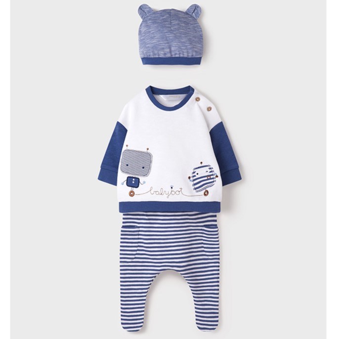 Mayoral Yazlık Erkek Bebek Bluz Patikli Pantolon Bere Set Mavi