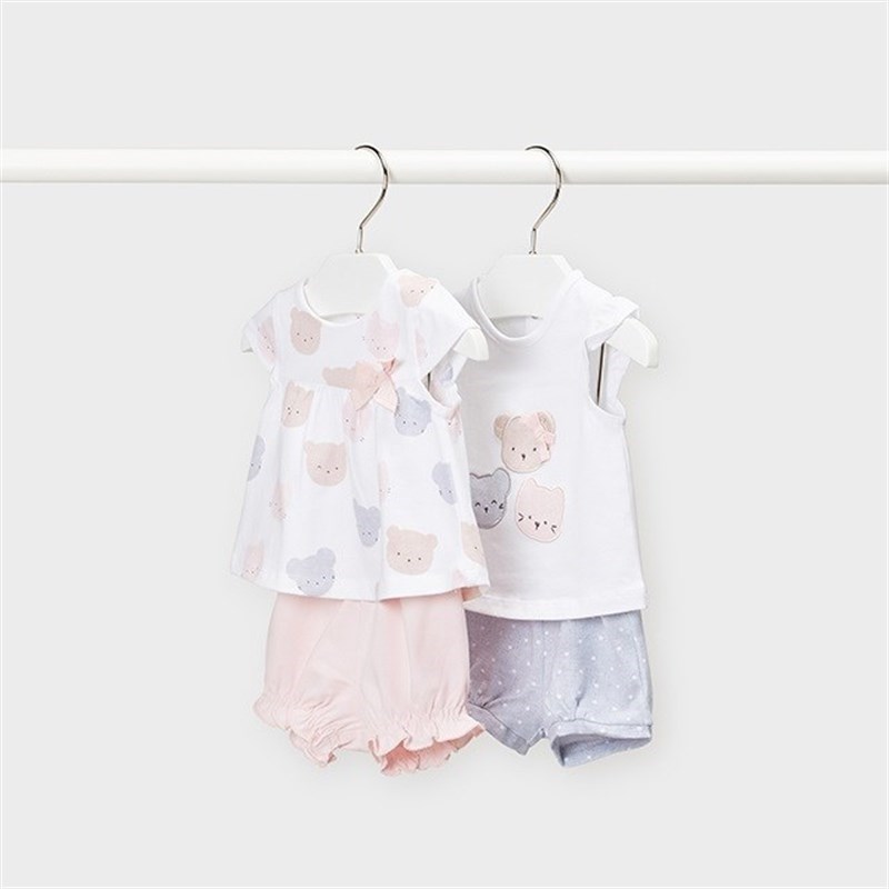 Mayoral Yazlık Kız Bebek T-shirt Şort 4'lü Set Gri