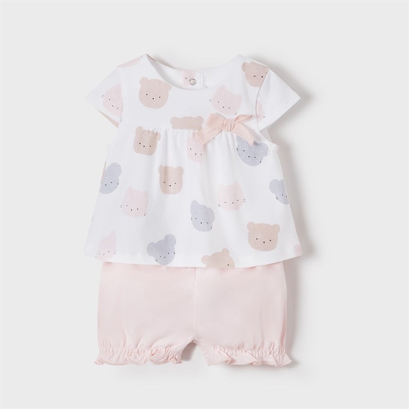 Mayoral Yazlık Kız Bebek T-shirt Şort 4'lü Set Gri
