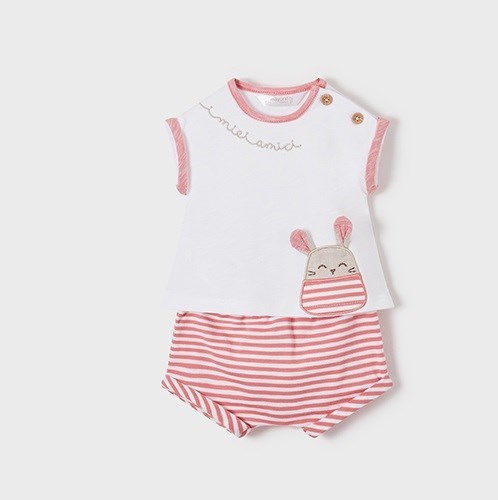 Mayoral Yazlık Kız Bebek Kısa Tulum Şapka Set Pembe
