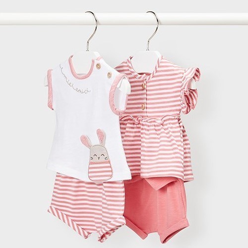 Mayoral Yazlık Kız Bebek Kısa Tulum Şapka Set Pembe