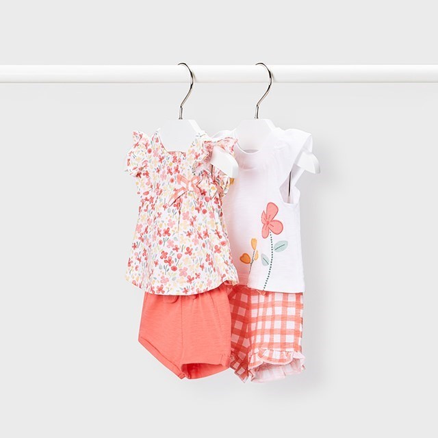 Mayoral Yazlık Kız Bebek T-shirt Şort 4'lü Set Turuncu