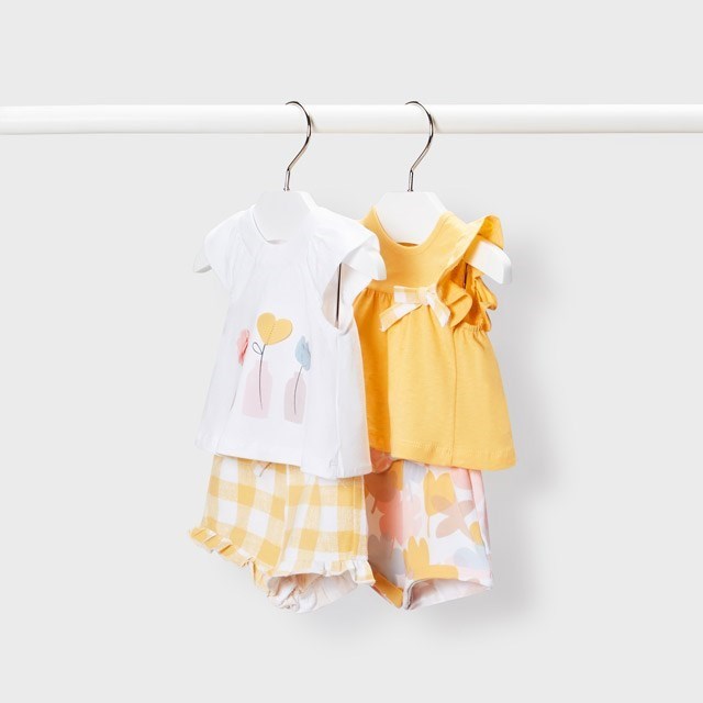 Mayoral Yazlık Kız Bebek T-shirt Şort 4'lü Set Sarı