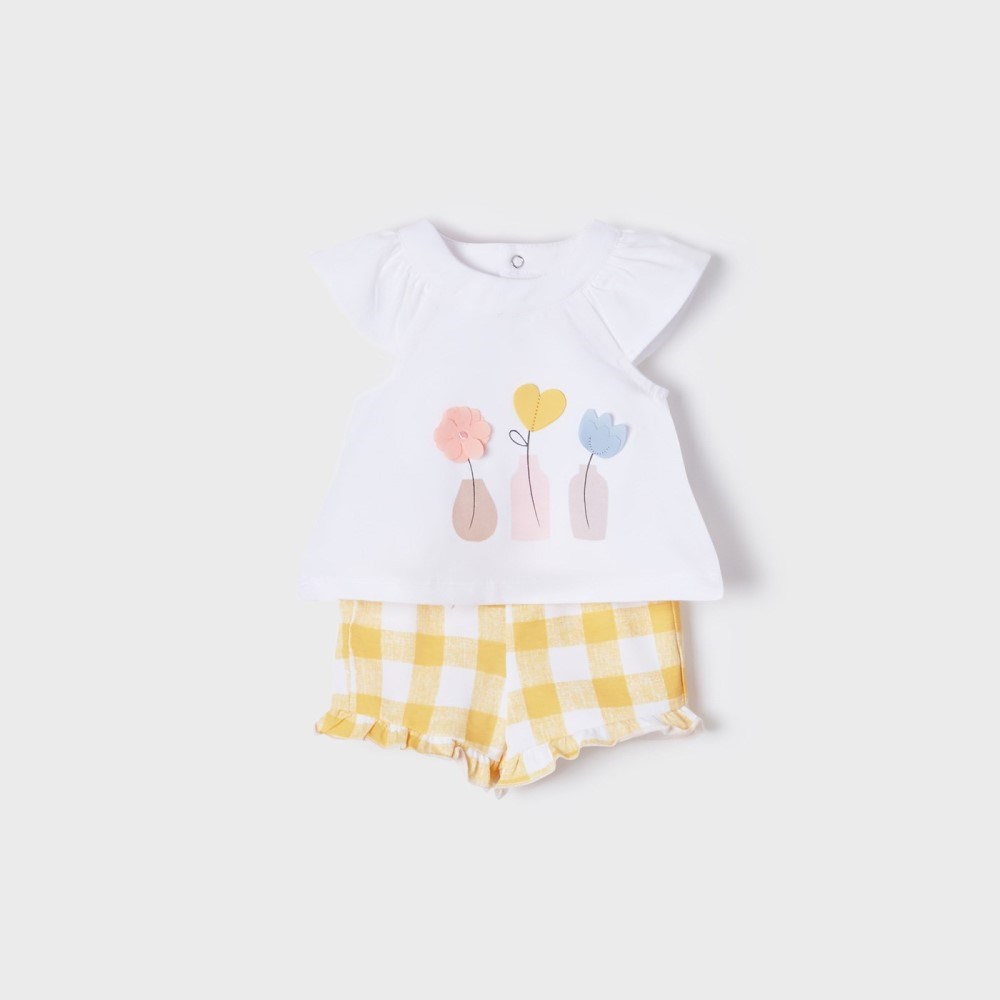 Mayoral Yazlık Kız Bebek T-shirt Şort 4'lü Set Sarı