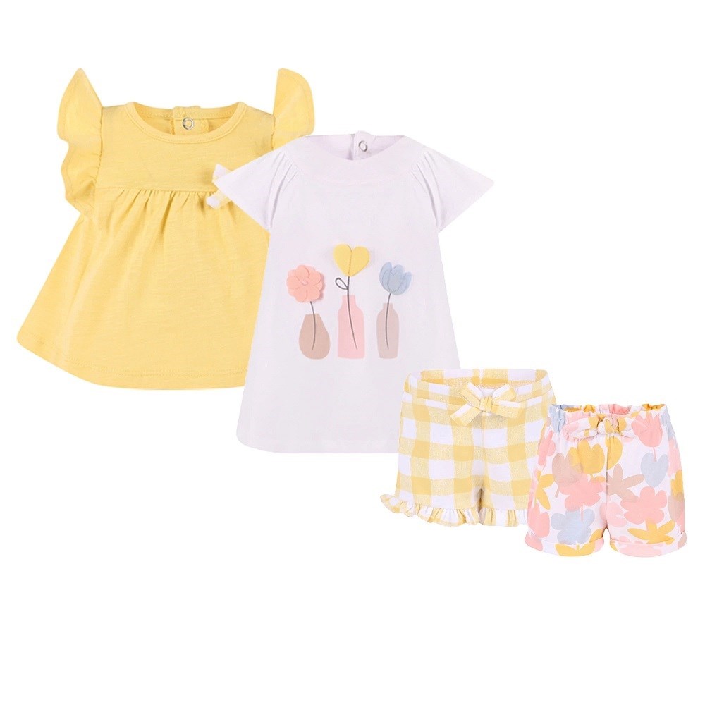 Mayoral Yazlık Kız Bebek T-shirt Şort 4'lü Set Sarı