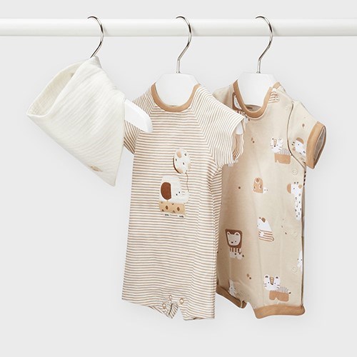 Mayoral Yazlık Erkek Bebek Kısa Tulum Bandana 3'lü Set Krem