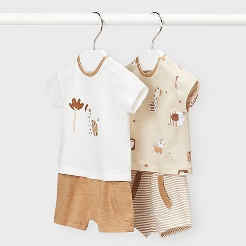 Mayoral Yazlık Erkek Bebek T-shirt Şort 4'lü Set Krem