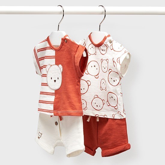 Mayoral Yazlık Erkek Bebek T-shirt Şort 4'lü Set Turuncu